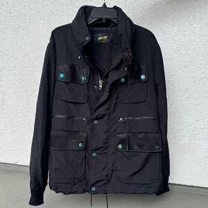 Hos81 Black Lightweight Utility Jacket Full Zip Pockets Iridescent Accents M NWT